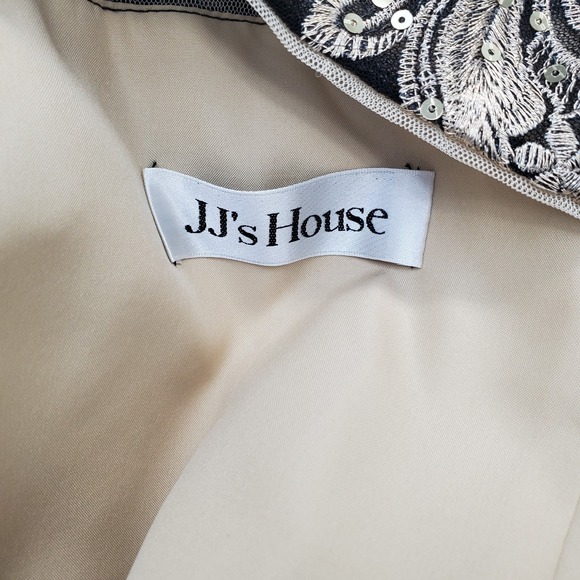 JJ's House Party Dress Womens L Black Gold Embroidered Lace Sequin One Shoulder - Picture 3 of 13